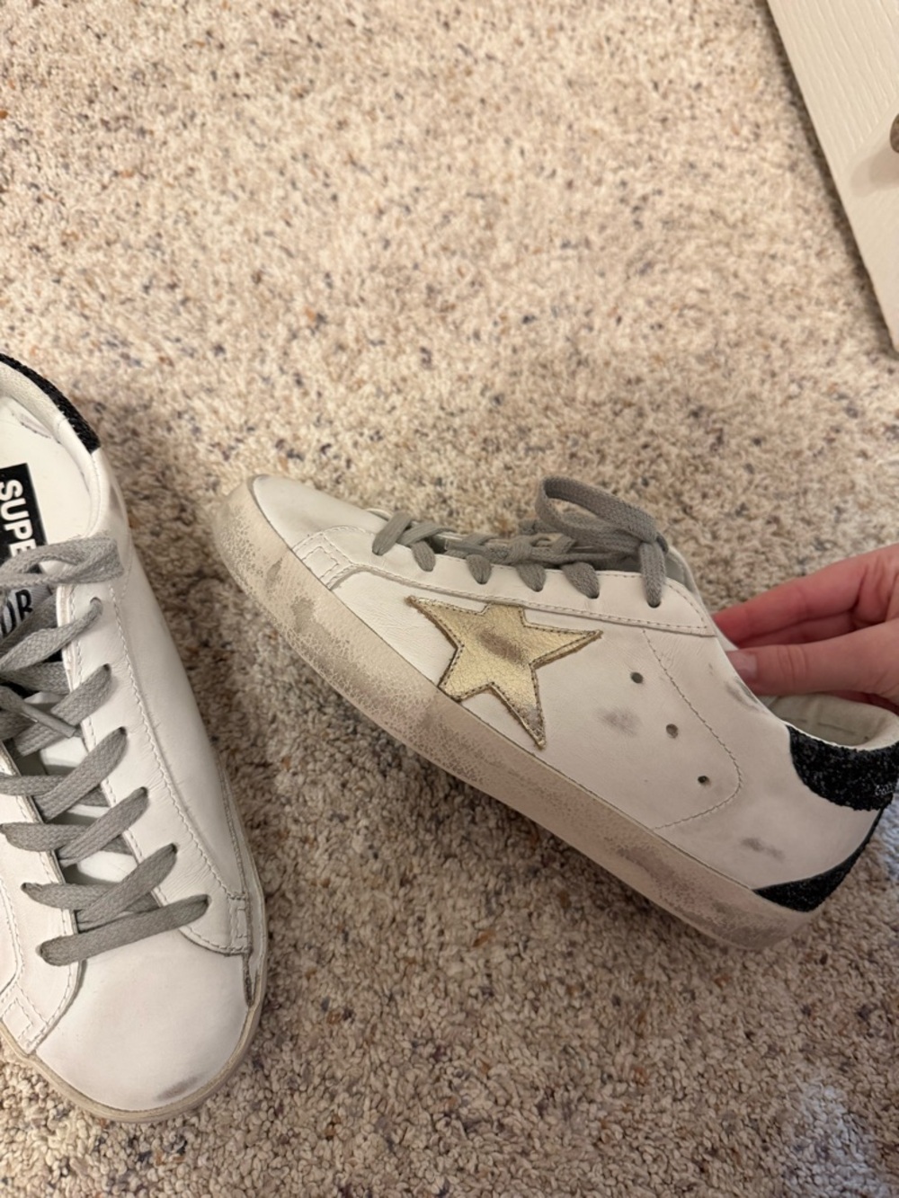 Golden Goose White Sneakers with Gray Laces and Black Sequin Heel - Picture 5 of 5